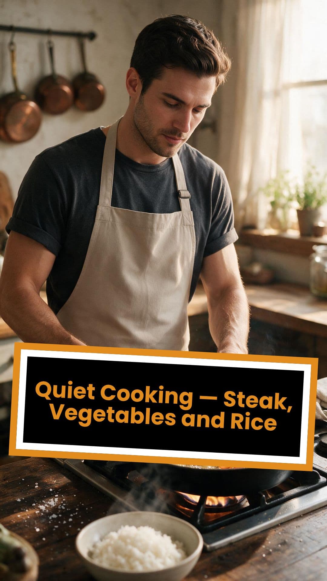 Quiet Cooking — Steak, Vegetables and Rice