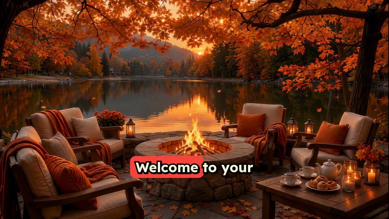 Autumn Lakeside Fireplace Retreat