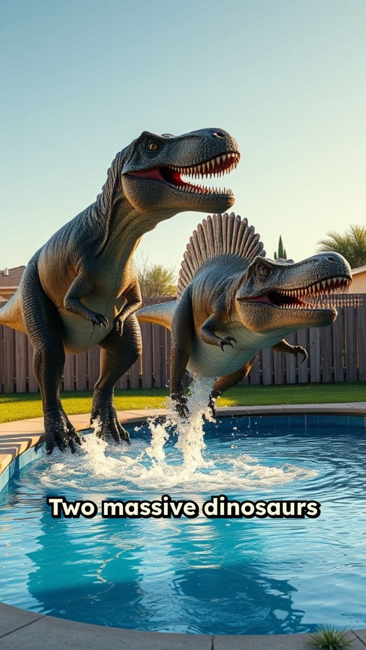 Dinosaur Duel in My Backyard Pool