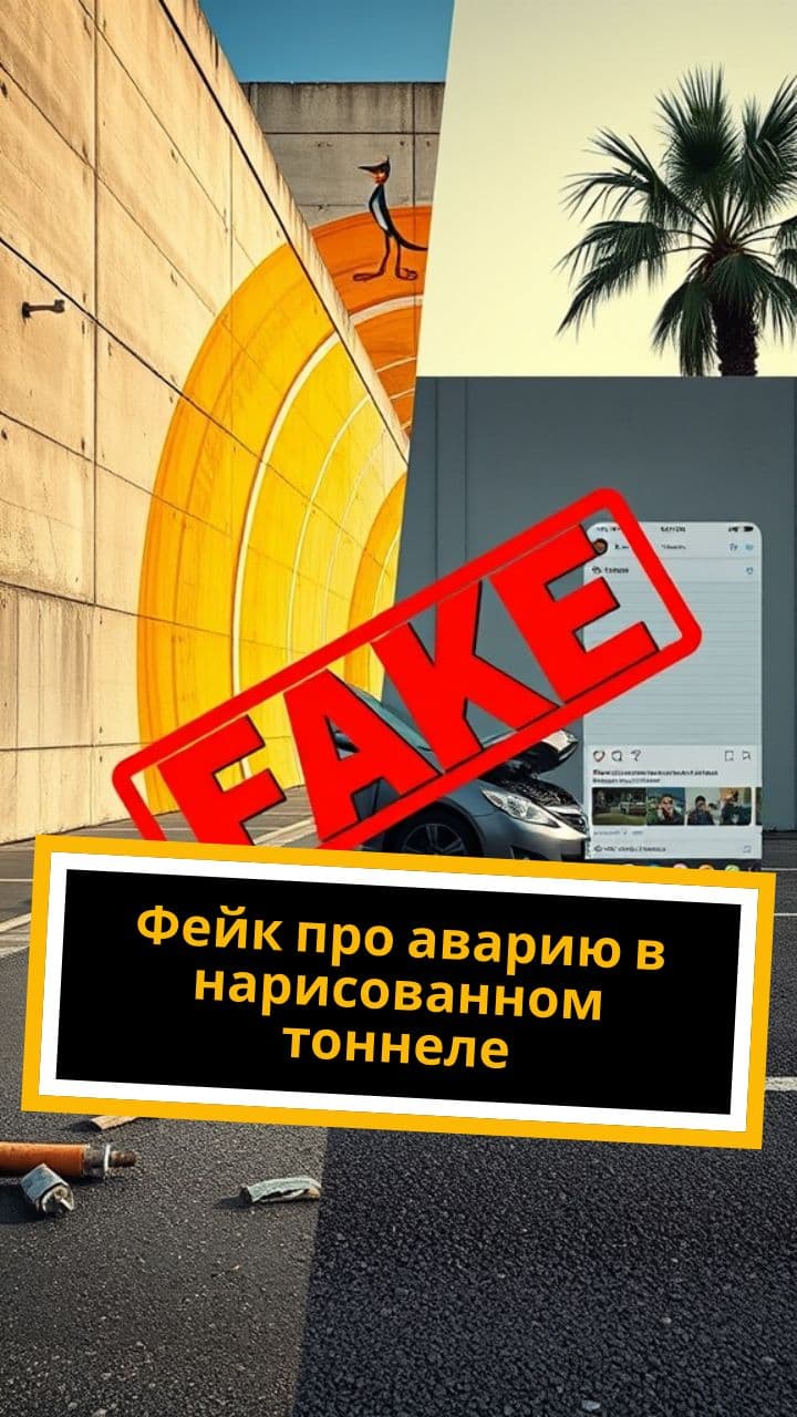 Фейк про аварию в нарисованном тоннеле