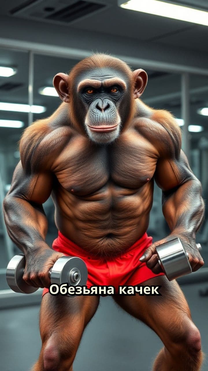 Обезьяна-качок с гантелями