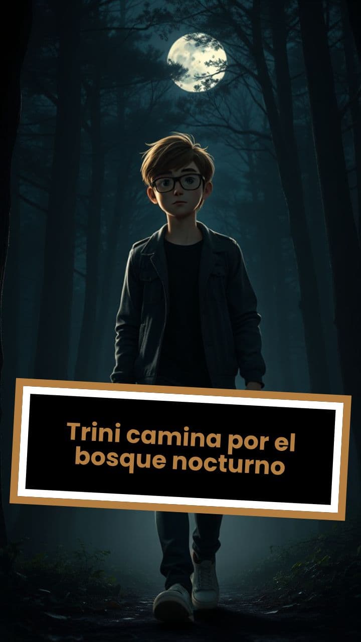 Trini camina por el bosque nocturno